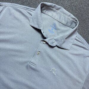 Rhoback Performance Golf Polo Shirt Grey White Striped Stretch Logo Men's Medium